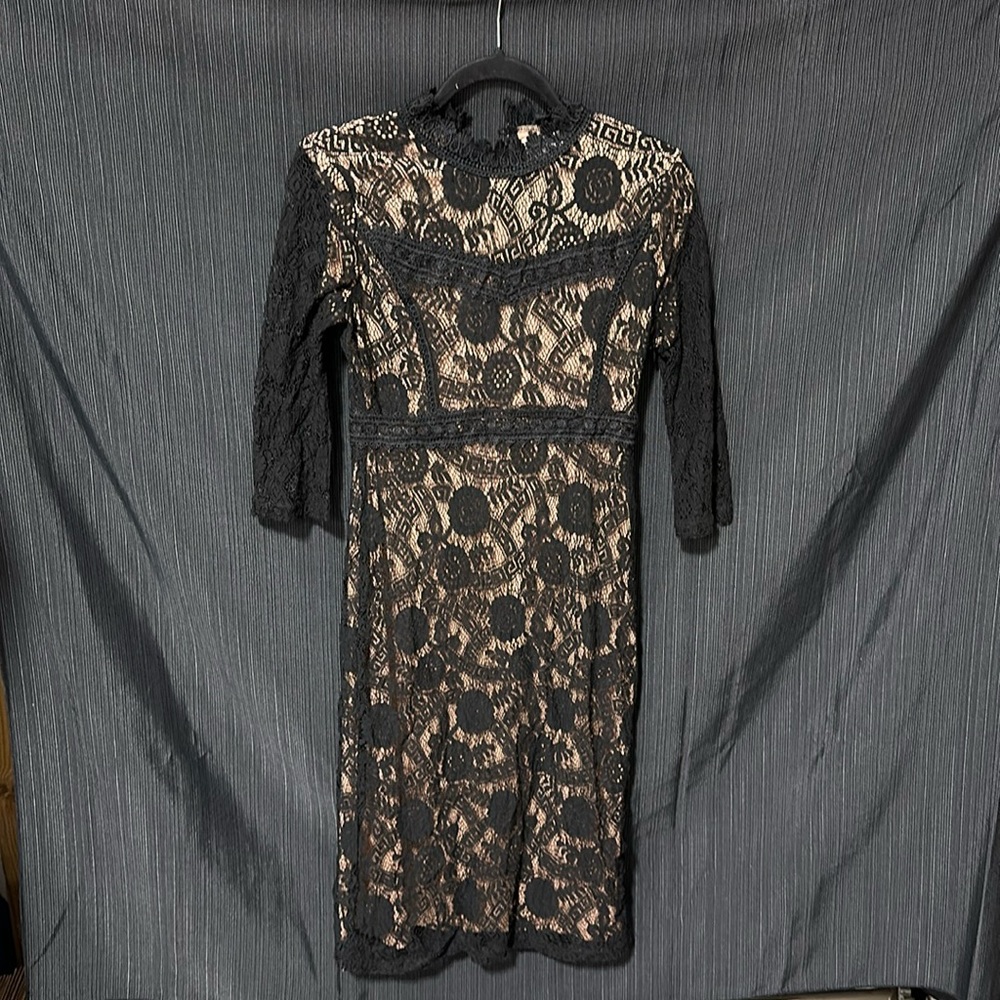 Polagram‎ "Date Night Delight Lace Dress In Black" - Brown - Small / N-4
